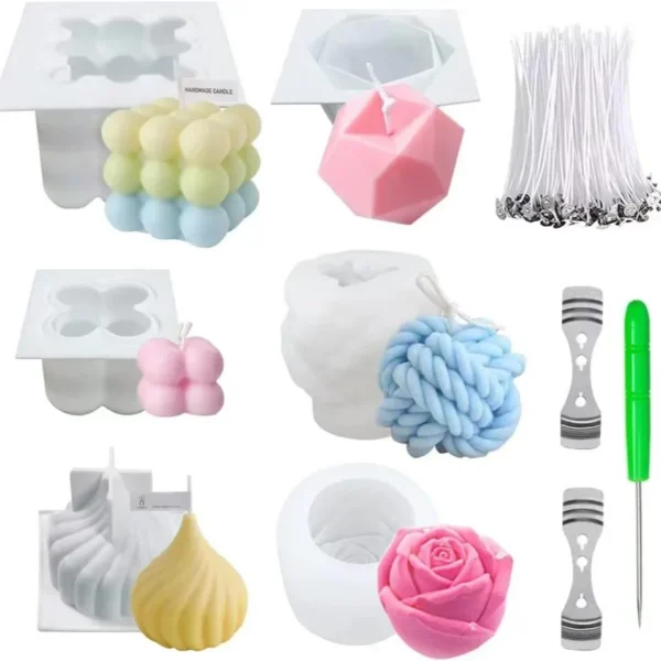 Candle Making Kit - 6 Silicone Flower Molds with Wicks