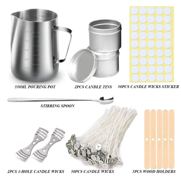 Candle Making Kit: Pouring Pot, Wicks, 3-Hole Holder
